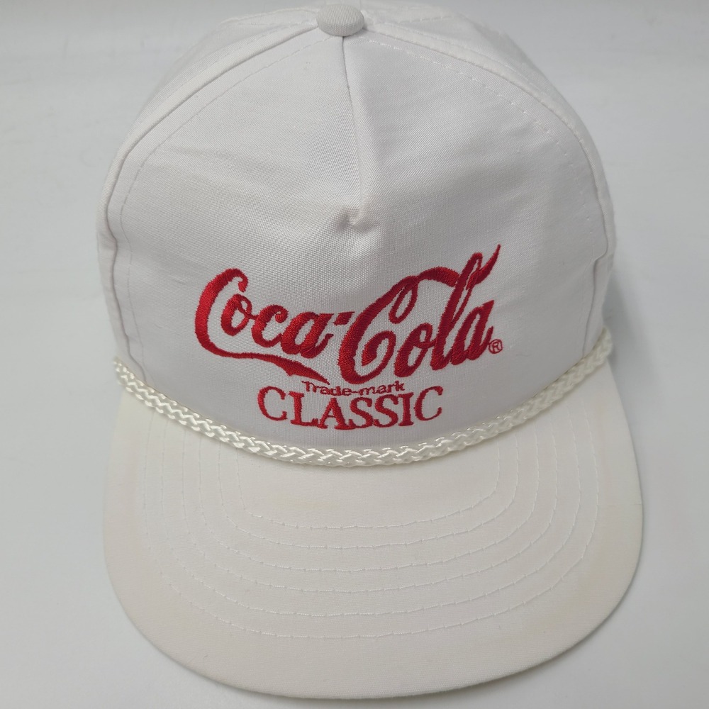 Vintage Coca-Cola Hat Snapback (Fits Small) White Red Classic Rope Logo 80s Men